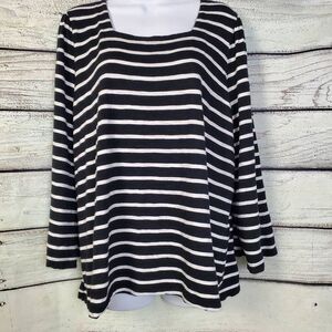 Chico’s Women’s Striped Black White Long Sleeve Top Size 3 (XL) Cotton Modal Ble